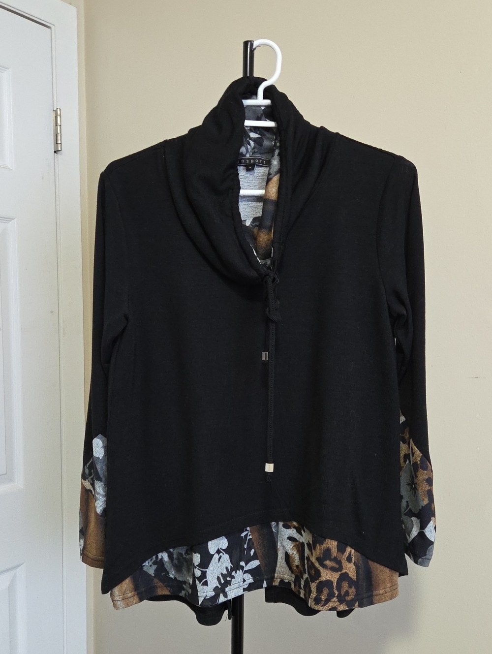 Funsport Cowl-Neck Tunic with Floral & Animal-Print Hem and Cuffs